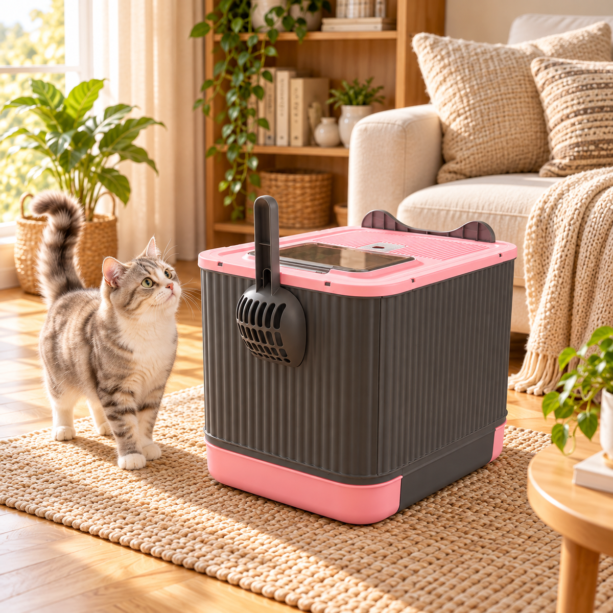 Bac à litière pour chat fermé avec trappe - anti odeur et anti projection