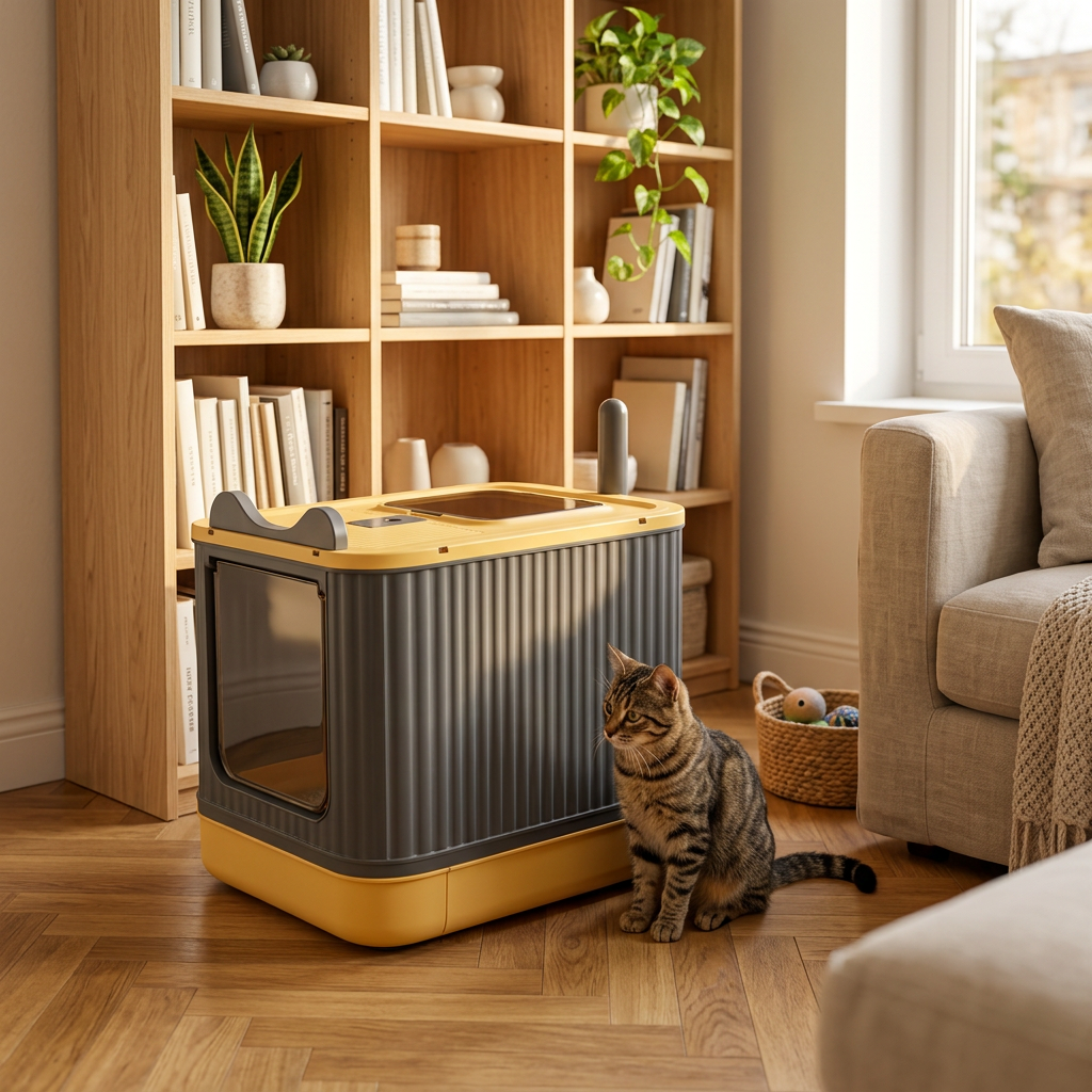 Bac à litière pour chat fermé avec trappe - anti odeur et anti projection