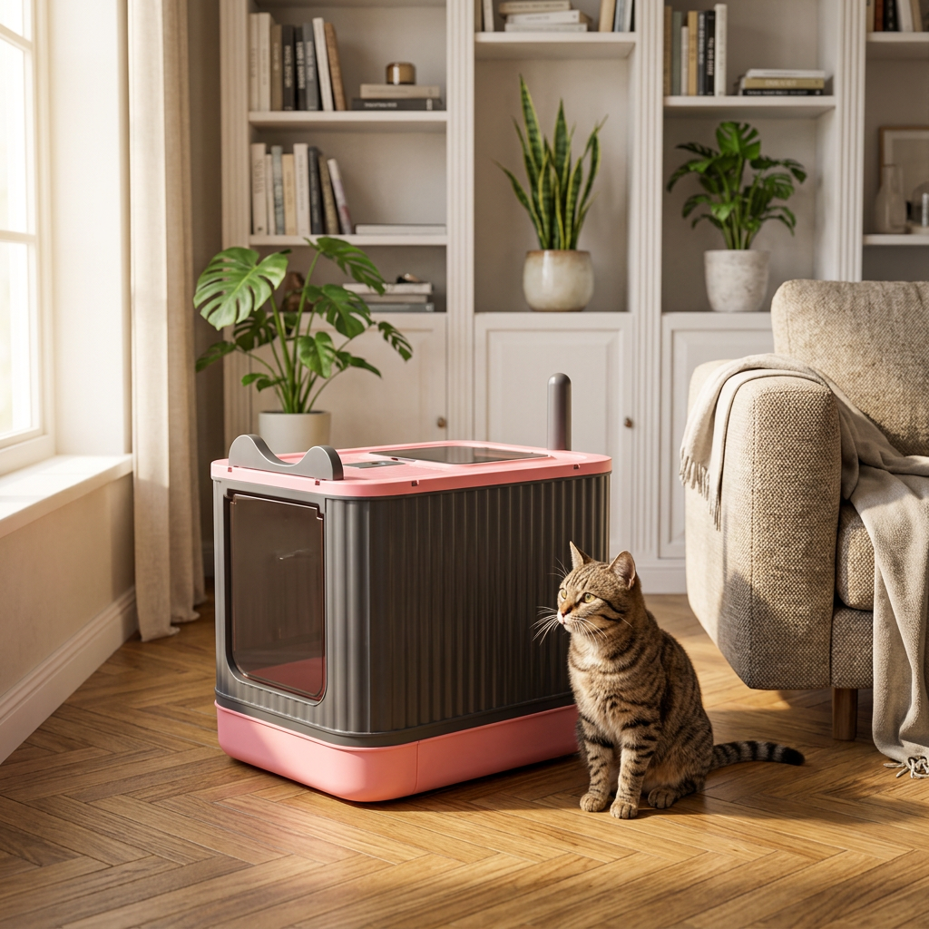Bac à litière pour chat fermé avec trappe - anti odeur et anti projection