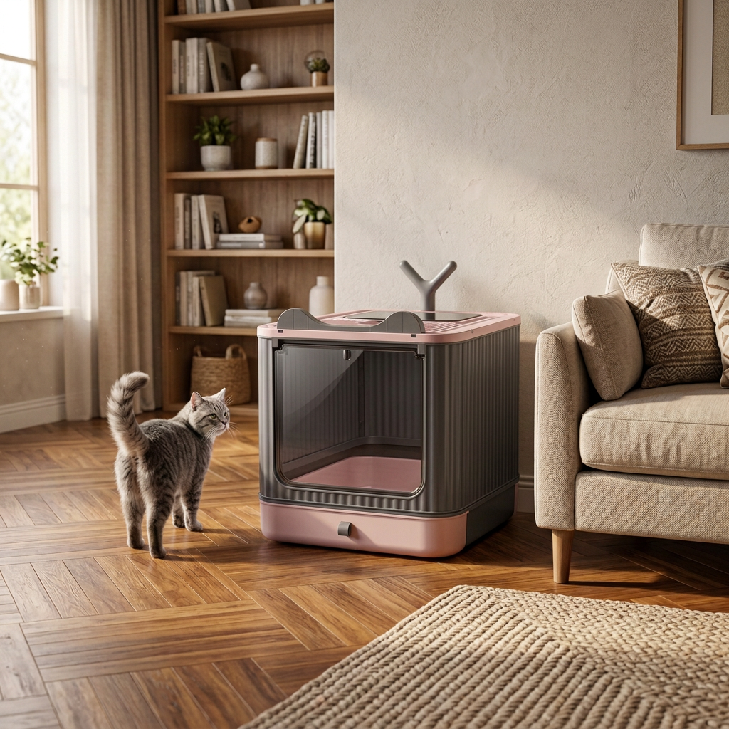 Bac à litière pour chat fermé avec trappe - anti odeur et anti projection